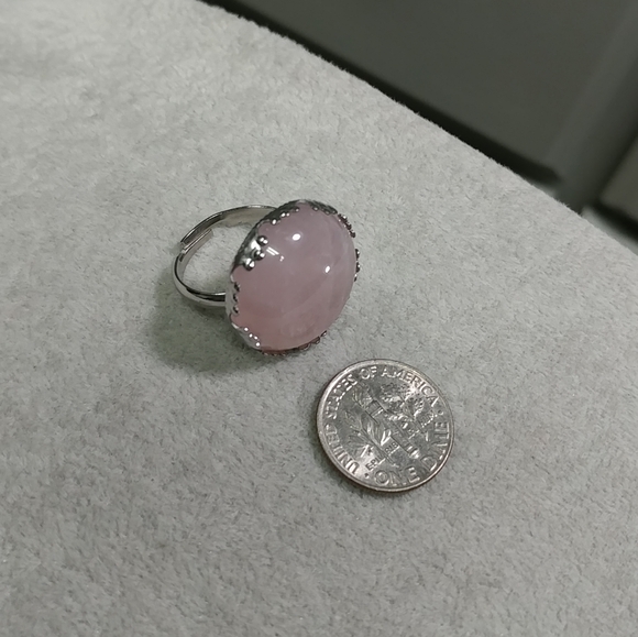 Rose Quartz Ring Natural Gemstone Adjustable Stainless-Steel Ring Pink Crystal - Picture 11 of 16